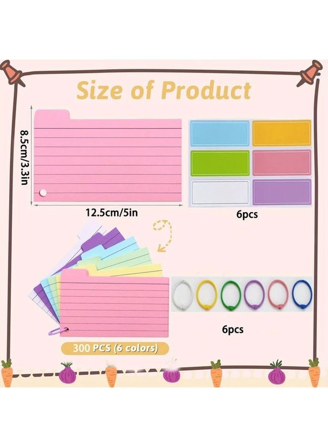300pcs Multicolor Index Cards 3.3x5 Inches with Rings and Sticky Tabs Lined Both Sides - Image 2